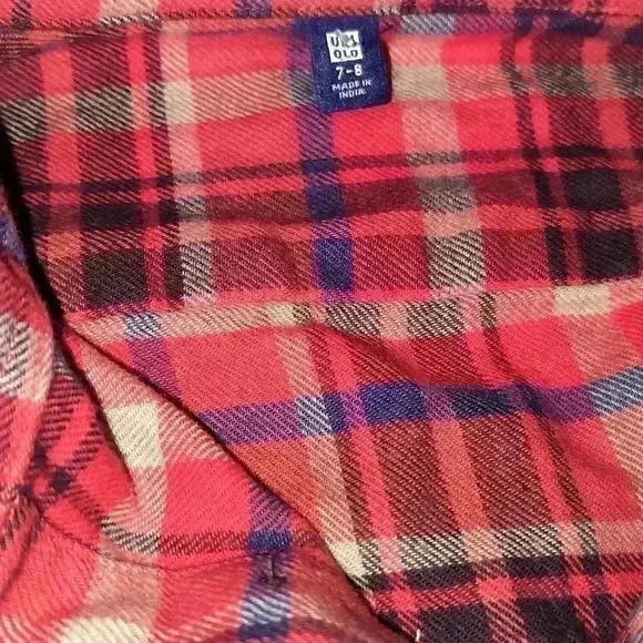 Uni qlo kids flannel checkered long sleeve print shirt. Size 7/8 new with tags - Picture 4 of 5